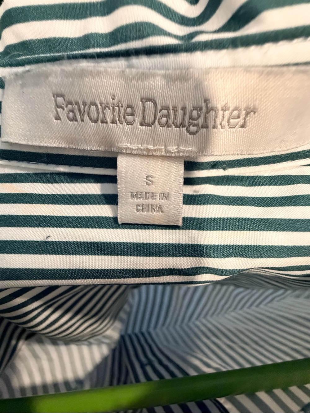 Favorite Daughter Striped classic poplin Shirt in Green and White - Picture 6 of 10